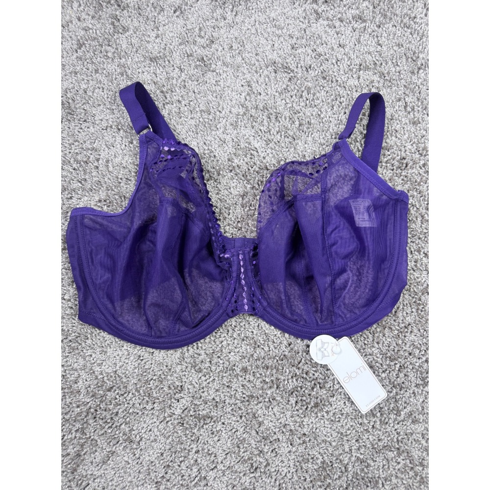 Elomi Matilda Underwire Plunge Bra 40I US 40G UK Iris Purple Mesh EL8900IRS NWT